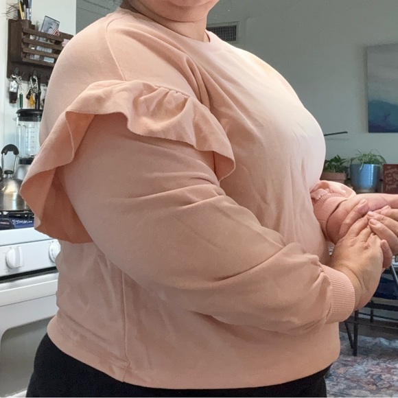 Eloquii Blush Ruffle Sleeve Sweatshirt - Picture 7 of 12